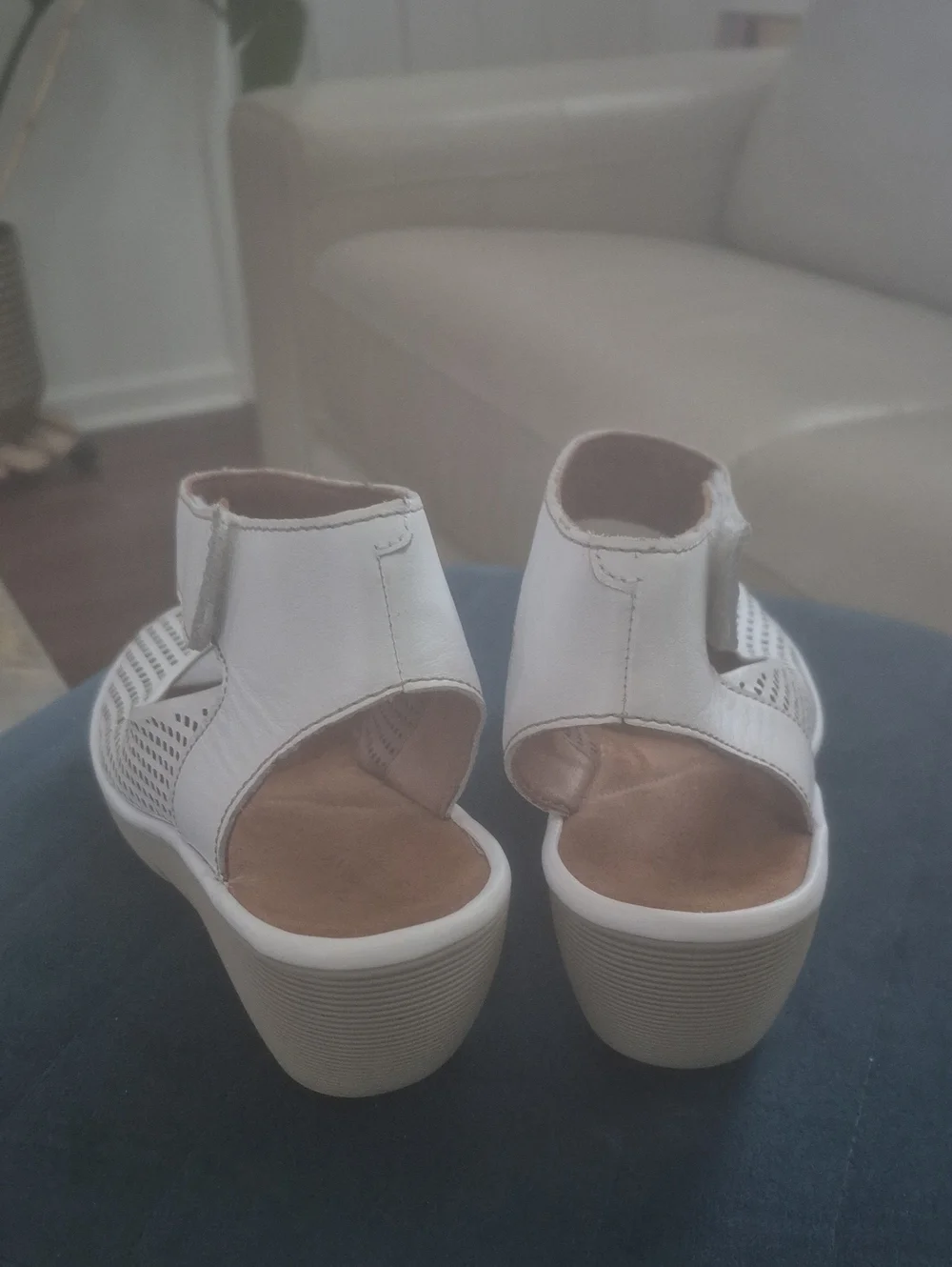 Clarks Artisan Women’s White Perforated Peep-Toe Wedge Sandals